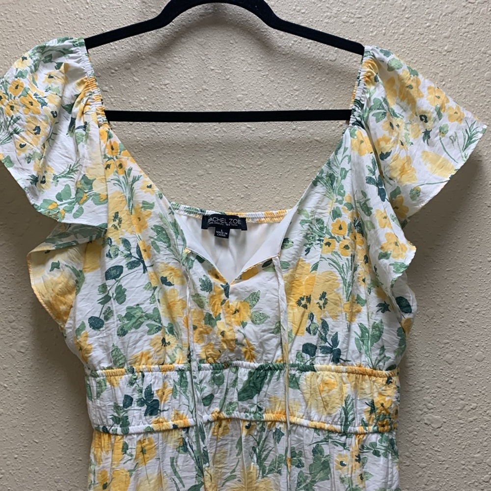 RACHEL ZOE Flutter Sleeve Tie Front Yellow Floral Maxi Dress Size Large - Picture 8 of 13